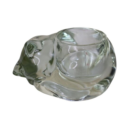 Avon Cat Votive Candle Holder Clear Glass Curled Sleeping Vintage 91292 - Picture 1 of 5